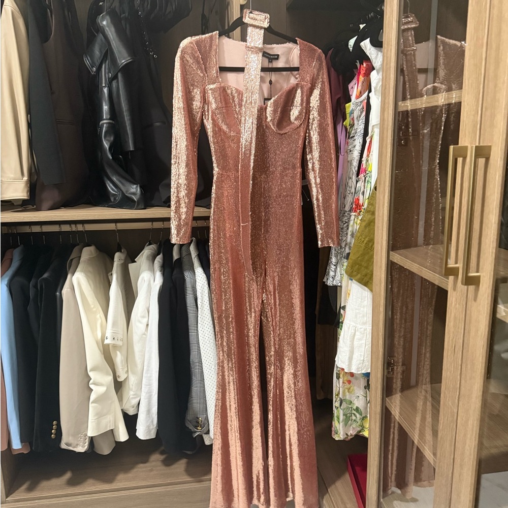 NADINE MERABI Rose Velvet Long Sleeve Dress